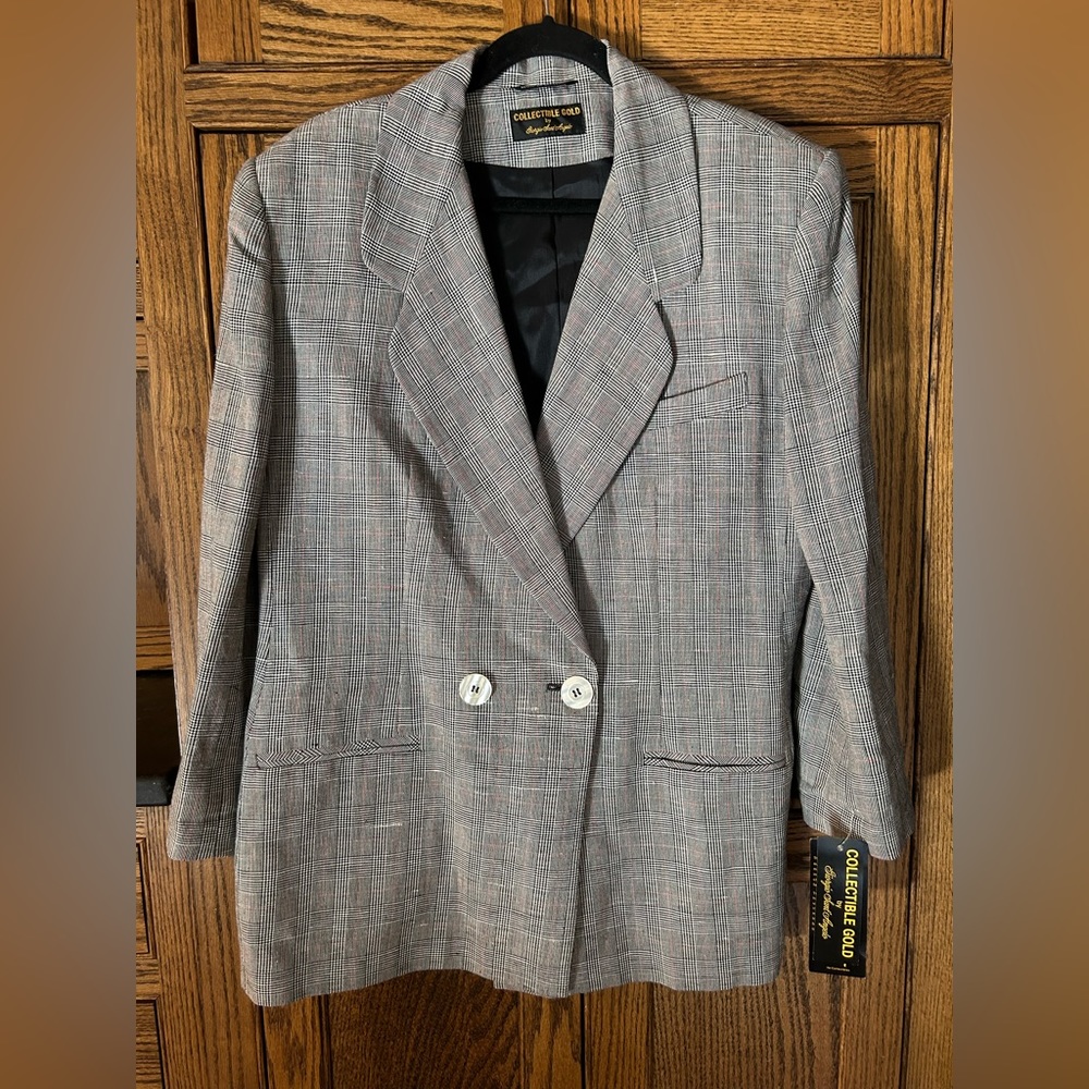 80s Vintage Giorgio Sant’ Angelo | Black White Plaid Blazer | womens 16